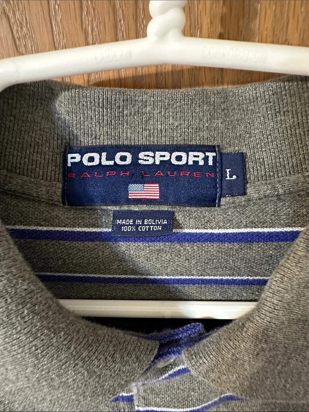 Polo by Ralph Lauren Gray & Blue Striped Long-Sleeve Polo with Red Logo